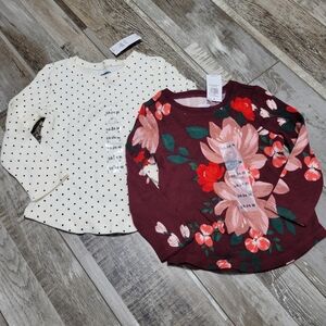 New Baby Girl's Old Navy 2 Piece Long Sleeve Thermal Printed Shirts Size 18-24M